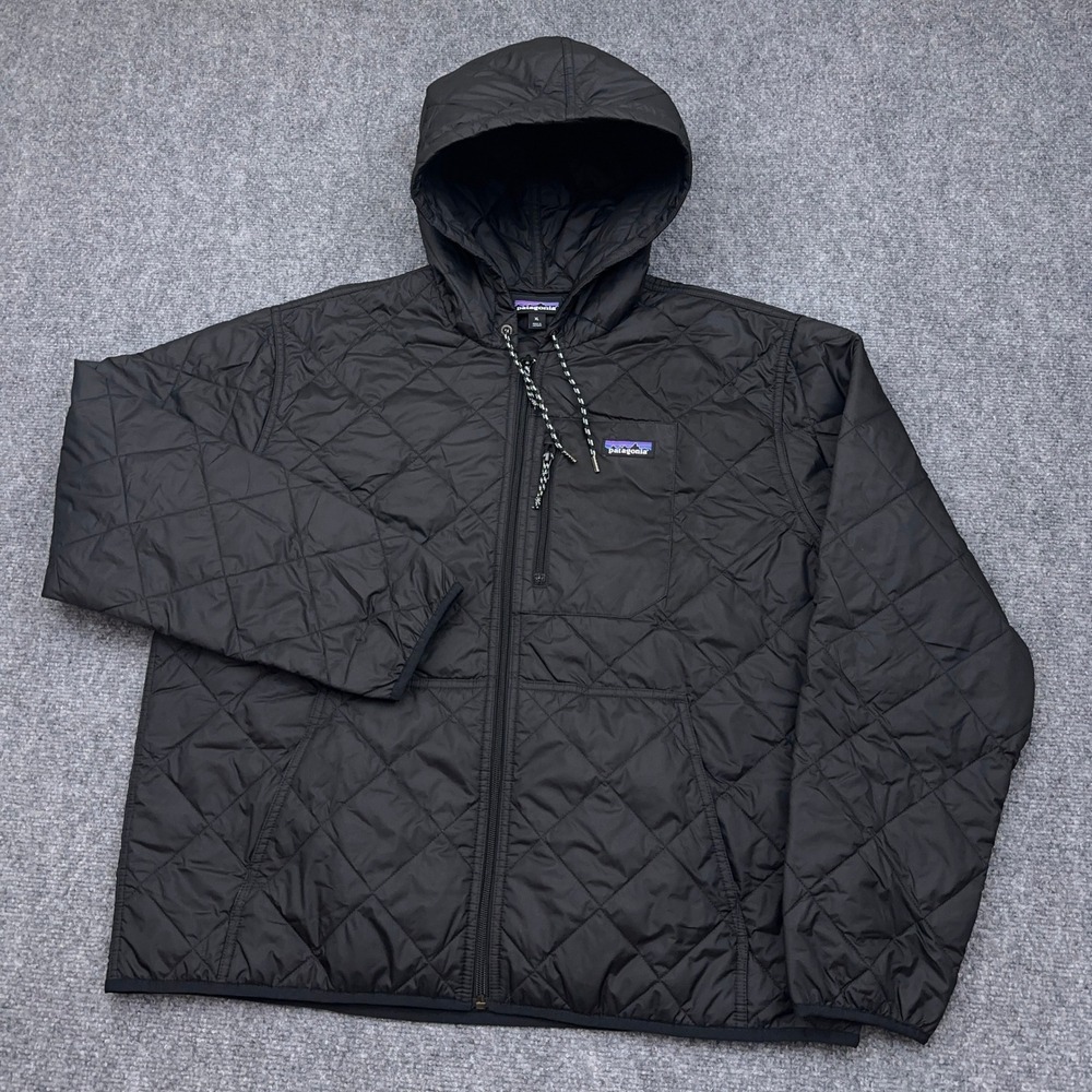 Patagonia Diamond Quilted Bomber Hoody Women's XL Black Full Zip Hooded 20695